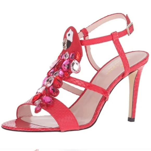 Kate Spade Red Idalou Parrot Sparkly Gem Ankle Strap Heels - Size 9 - Picture 2 of 13